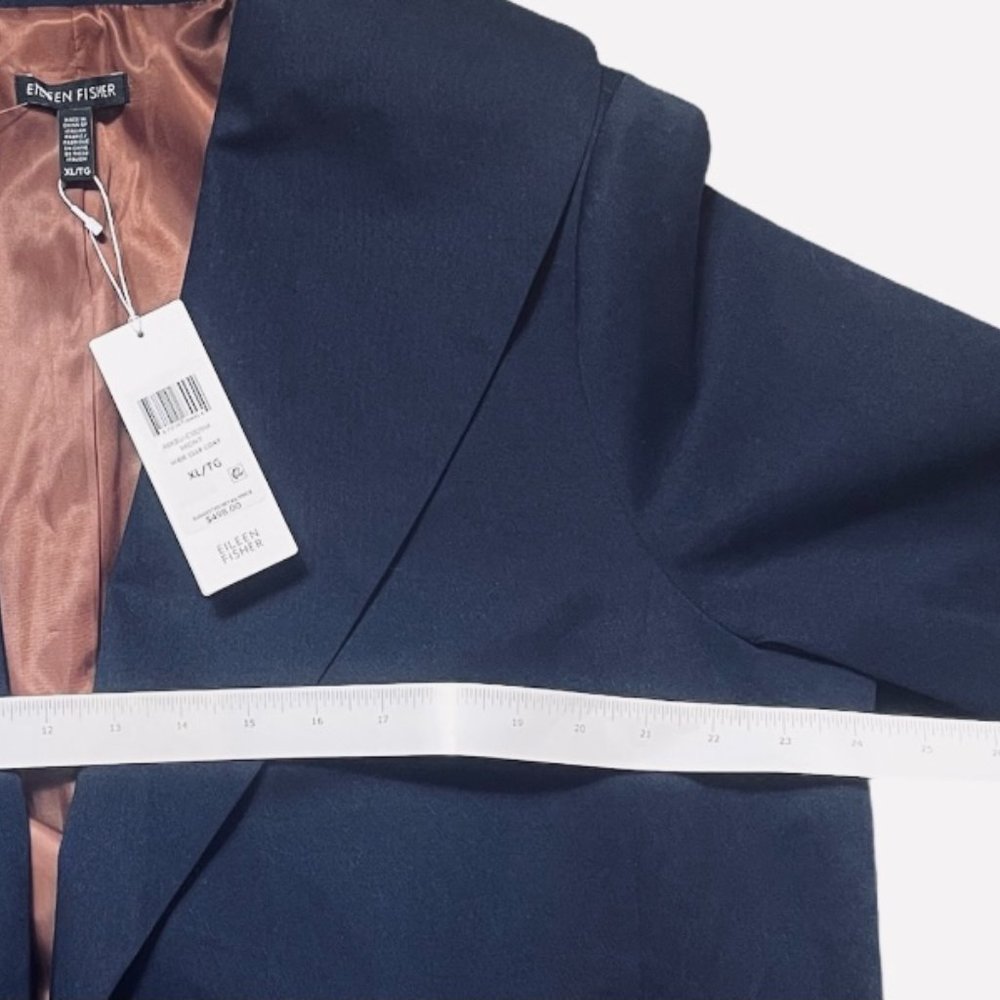 EILEEN FISHER $498 NWT Belt Navy Blue Trench Coat - Picture 10 of 15